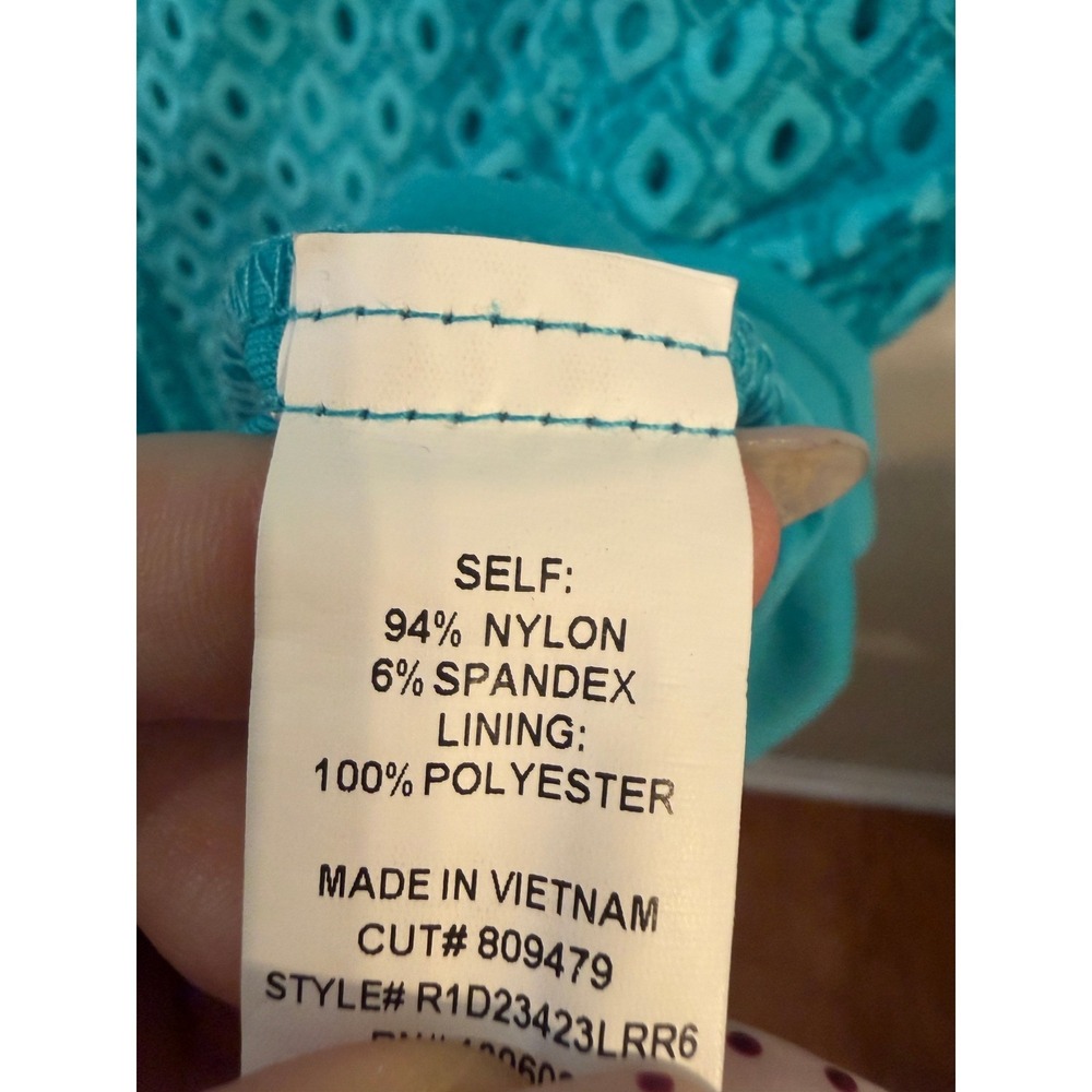 Rabbit Rabbit Rabbit Designs Teal Geometric Lace‎ A Line Dress Size 8 - Picture 4 of 5